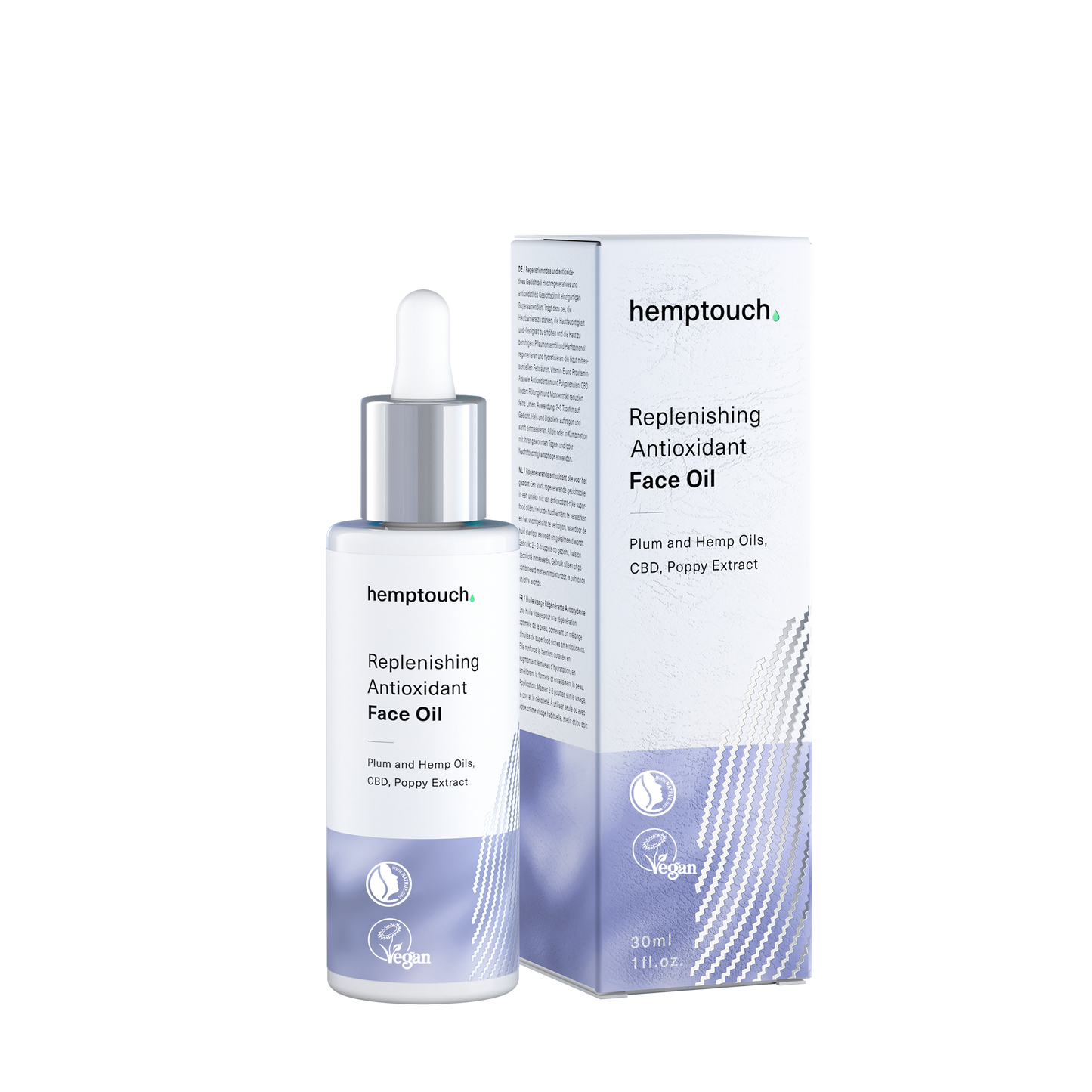 atnaujinamasis antioksidacinis veido aliejinis serumas regeneruoja, drėkina, stangrina, ramina  Hemptouch