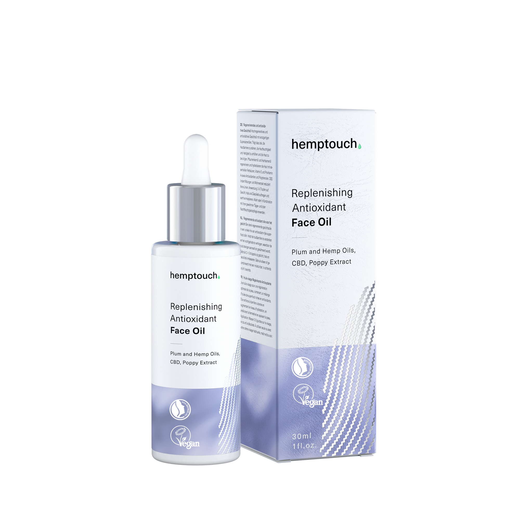 atnaujinamasis antioksidacinis veido aliejinis serumas regeneruoja, drėkina, stangrina, ramina  Hemptouch