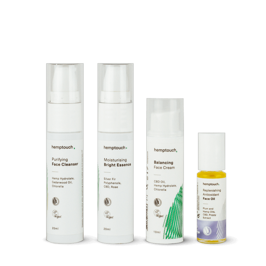 MINI balansuojantis veido priežiūros rinkinys riebiai, mišriai odai Hemptouch